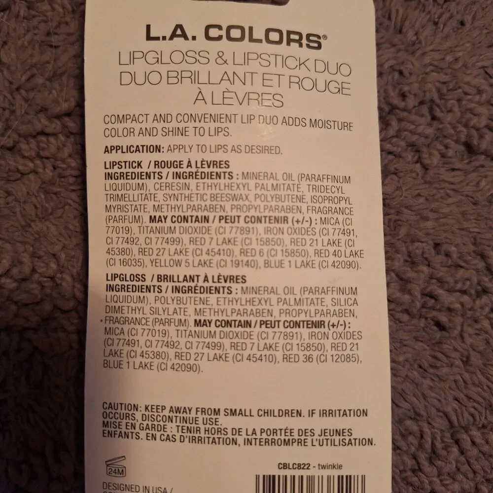 LA Colors Lip Duo Twinkle Gloss and Lipstick Pink Shimmery CBLC822 New‎